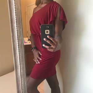One-Shoulder Burgundy Dress
